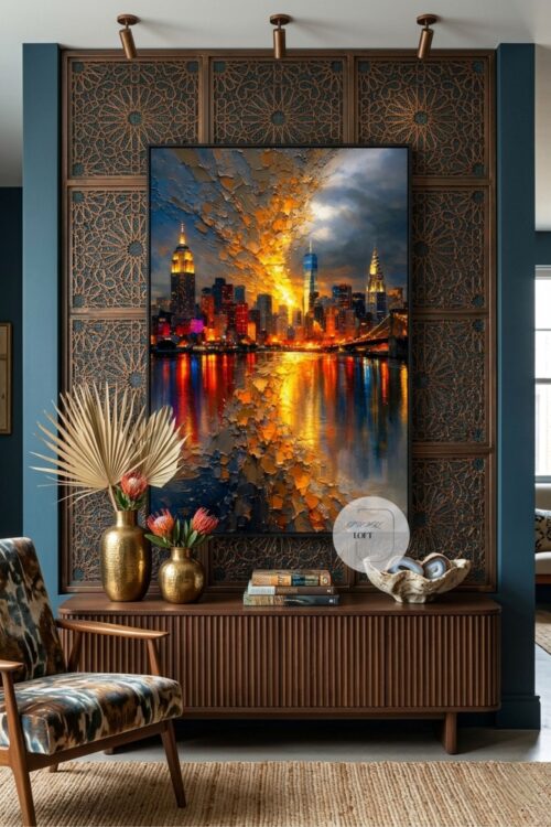 Yağlı Boya Dokulu  Soyut Modern Şehir Tablo