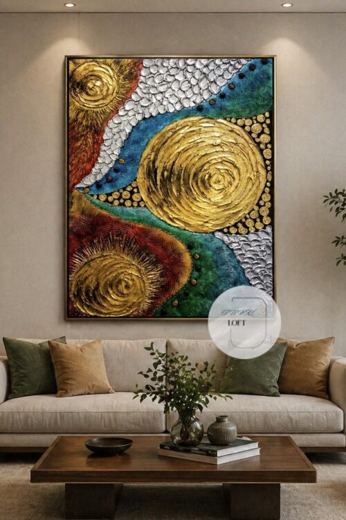 Yağlı Boya Dokulu Spiral Güneş Tablo