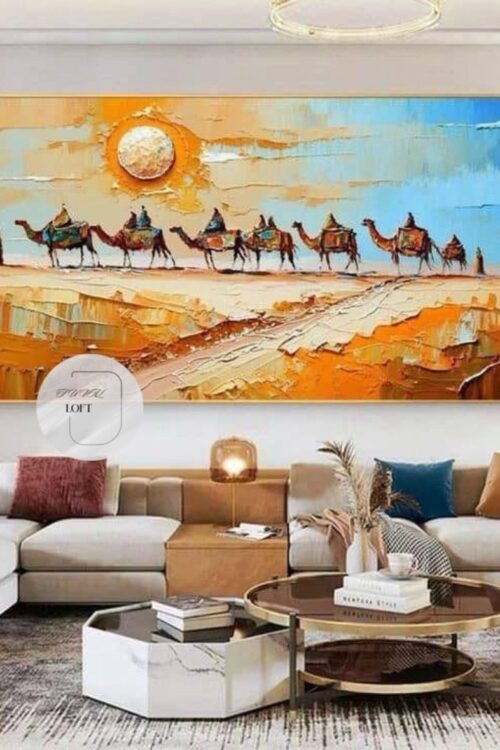 Yağlı Boya Dokulu Desert Karavan Tablo