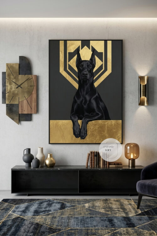 Yağlı Boya Dokulu Dobermen Tablo