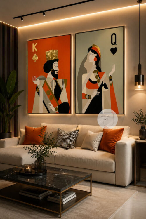 Yağlı Boya Dokulu King ve Queen Tablo